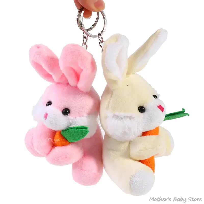 1 ADET Kawaii Peluş Bebek Tavşan Havuç İle 10CM Oyuncak çocuk Oyuncak Tavşan Anahtarlıklar El Yapımı Çanta Kolye moda takı Süs Görüntü 3