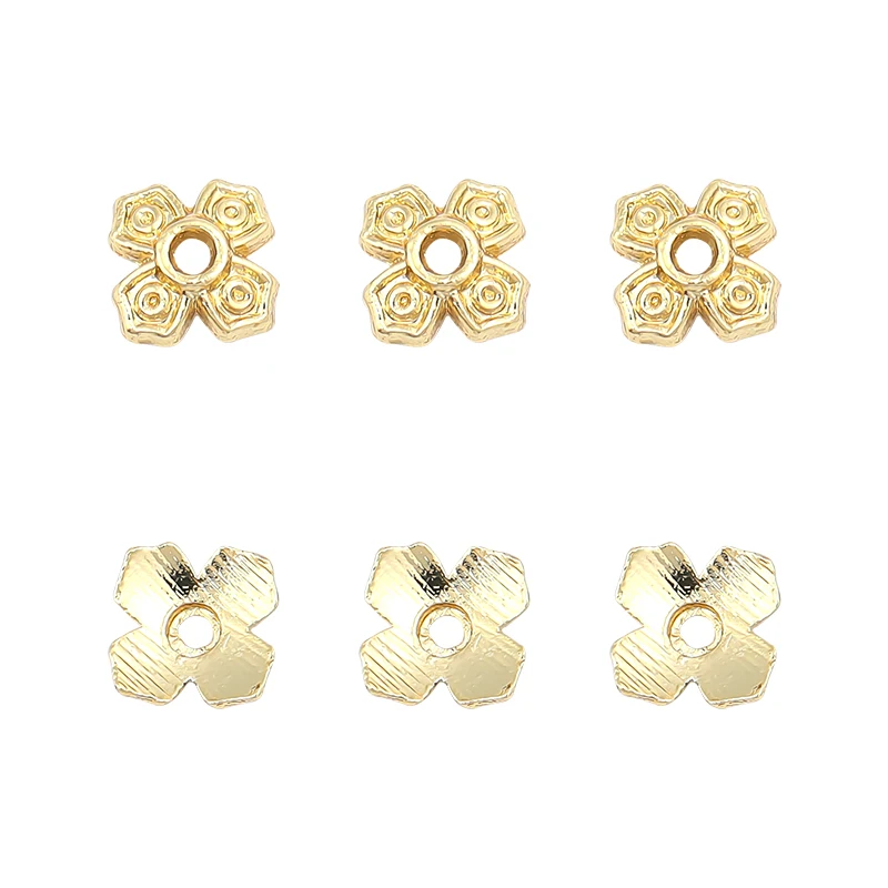 10 adet Bakır Hakiki Altın Kaplama Dört Yapraklı Yonca Şekli 5.5 mm çiçekli boncuk Kapaklar Tutucu DIY Takı Yapımı İçin Boncuklu Aksesuarları Görüntü 0