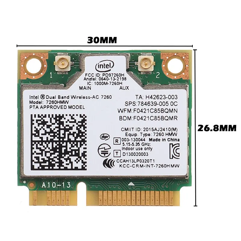 2.4 / 5GHz Çift Bantlı Kablosuz PCI-E Ağ Kartı Intel 7260HMW AC Mini Dizüstü Bilgisayar Kartları Windows 7/8/10 Görüntü 1
