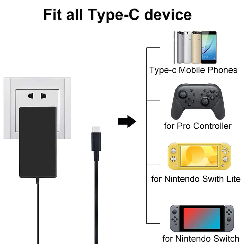 AB / ABD Plug Yedek Şarj Nintendo Anahtarı Aksesuarları İçin Oyun Şarj AC Adaptörü İle USB Tip-C Uyumlu NS Anahtarı Görüntü 2