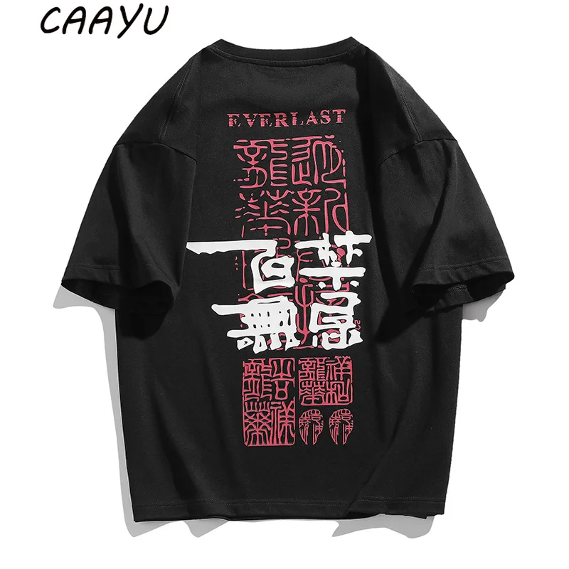 CAAYU Erkek 2022 Yaz Grafik T-shirt Büyük Boy Harajuku Rahat Japon Streetwear Hip Hop Retro Trend Erkek T Shirt erkekler için Görüntü 0