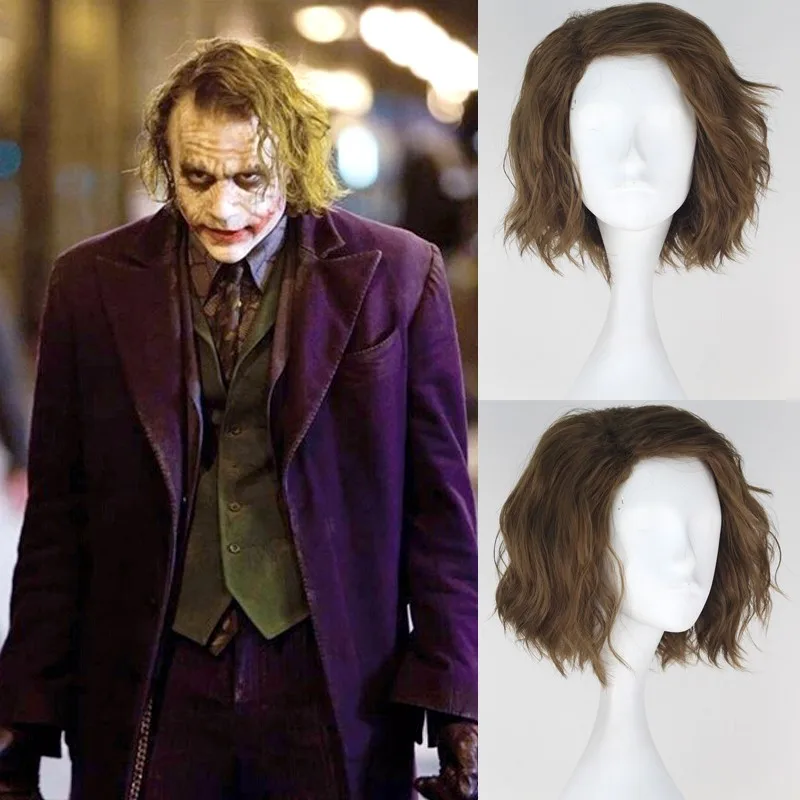 Film Batman Kara Şövalye Joker erkek Kıvırcık Açık Kahverengi Sarışın Anime Cosplay Peruk Sentetik Kısa Saç + Peruk Kap Görüntü 0