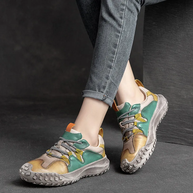 GKTINOO bağcıklı ayakkabı Kadın Ayakkabı Hakiki Deri Karışık Renkler 2022 Yeni El Yapımı Rahat Retro Platformu Sneakers Görüntü 1