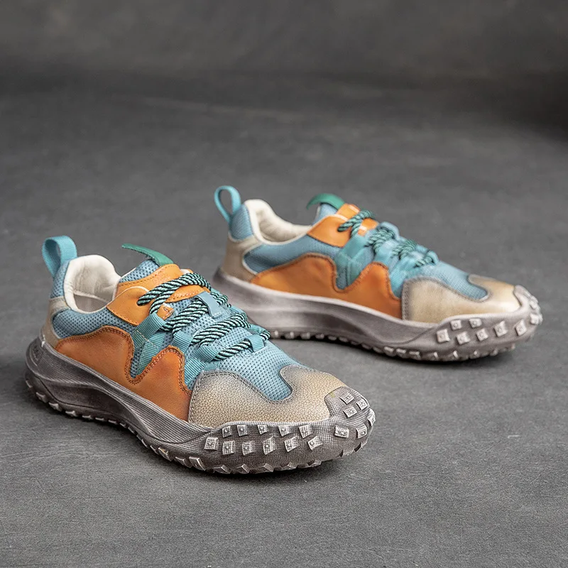 GKTINOO bağcıklı ayakkabı Kadın Ayakkabı Hakiki Deri Karışık Renkler 2022 Yeni El Yapımı Rahat Retro Platformu Sneakers Görüntü 4