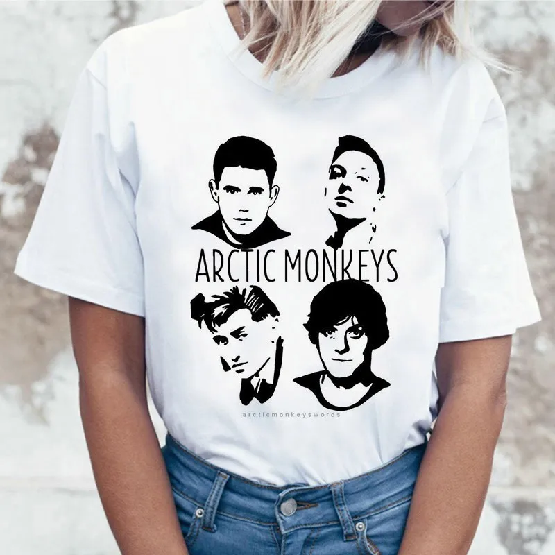 Harajuku Tee Gömlek Kadın Camiseta Mujer Arctic Maymunlar Beyaz T Shirt Kadın 2021 Yaz Üstleri Kısa Kollu O-Boyun Kadın T-shirt Görüntü 3