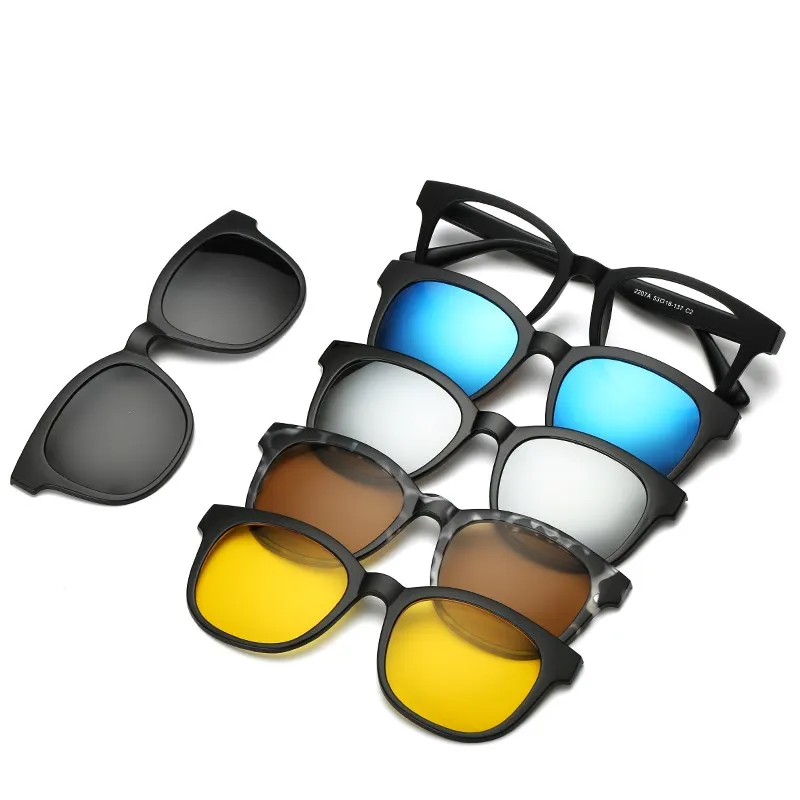 HJYFINO 5 lensler Mıknatıs Güneş Gözlüğü Klip Aynalı güneş gözlüğü üzerinde klip gözlük Erkekler Polarize Klip Özel Reçete Miyopi Görüntü 1
