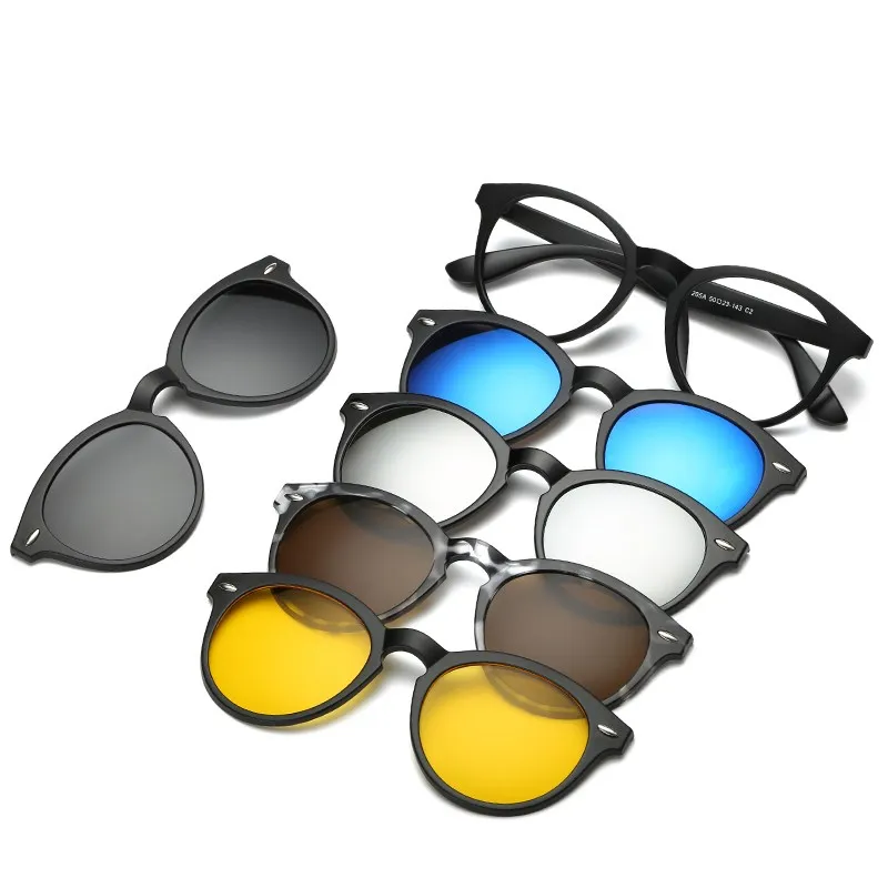 HJYFINO 5 lensler Mıknatıs Güneş Gözlüğü Klip Aynalı güneş gözlüğü üzerinde klip gözlük Erkekler Polarize Klip Özel Reçete Miyopi Görüntü 4
