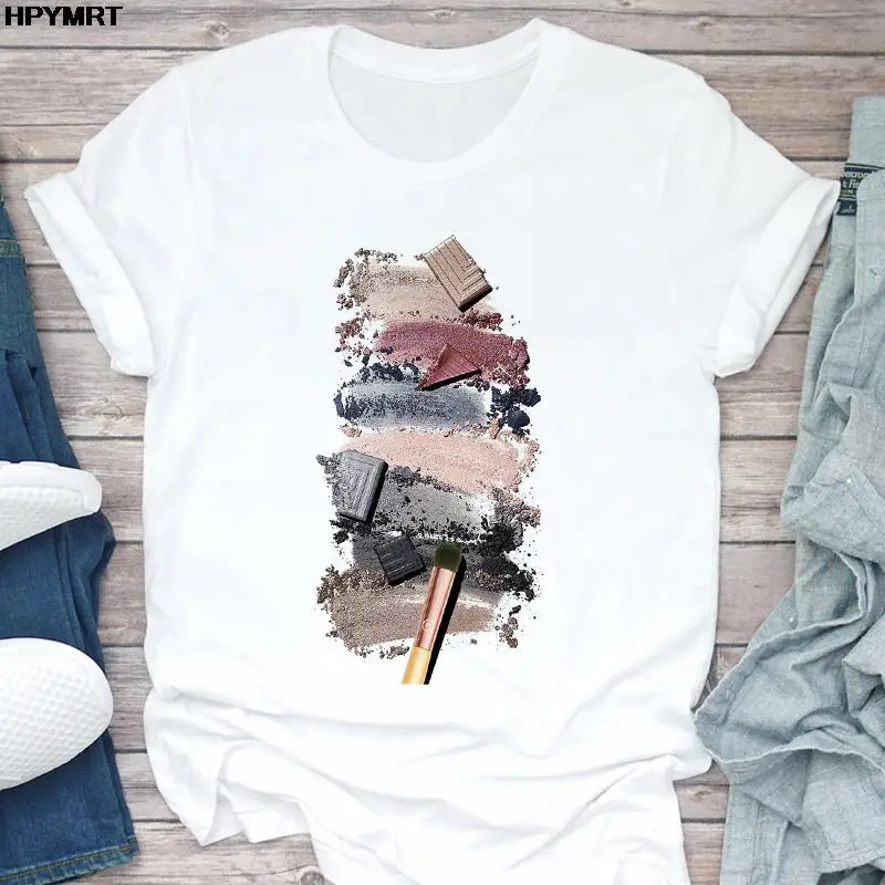 Kadınlar 2022 Moda Tırnak Tırnak Sanat Makyaj Baskı 90s Bayanlar Tişörtleri Üstleri Kısa Kollu T Gömlek Grafik dişi t parça T-Shirt Görüntü 1
