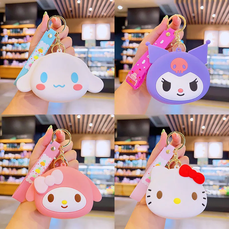 Kawaii Sanrioed bozuk para cüzdanı Anahtarlık Sevimli Hello Kitty Kuromi Cinnamoroll Melodi Karikatür saklama çantası Anahtarlıklar Kolye Kız Hediye Görüntü 0