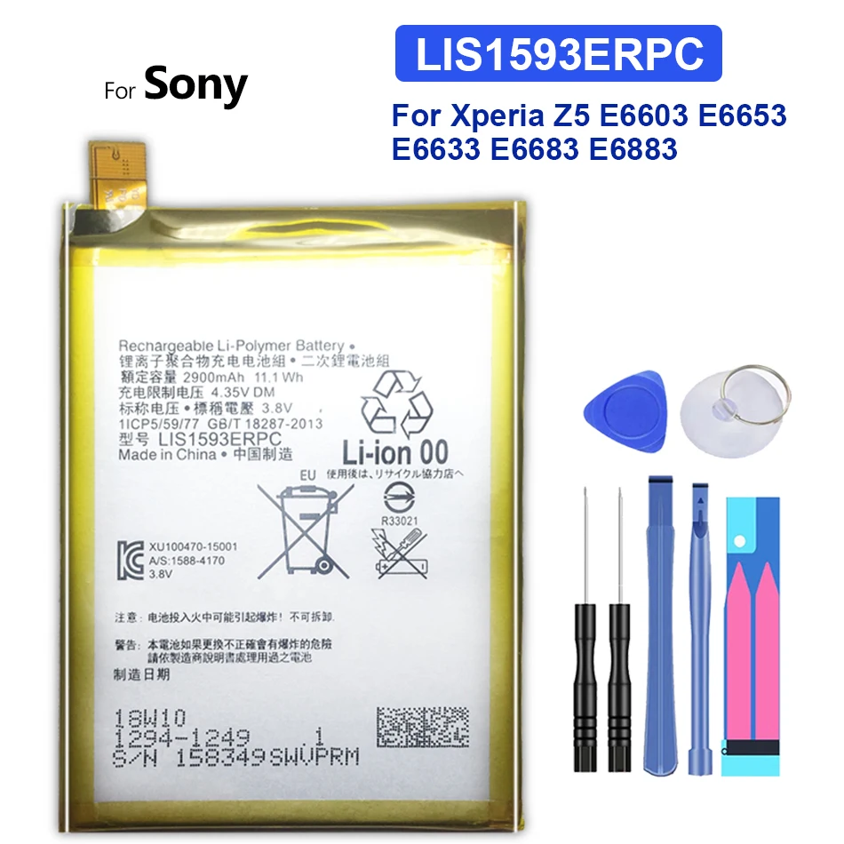 LIS1593ERPC 2900mAh Pil Sony Xperia Z5 Z 5 E6603 E6653 E6633 E6683 E6883 Pil Şarj Edilebilir Piller + Ücretsiz Araçlar Görüntü 0