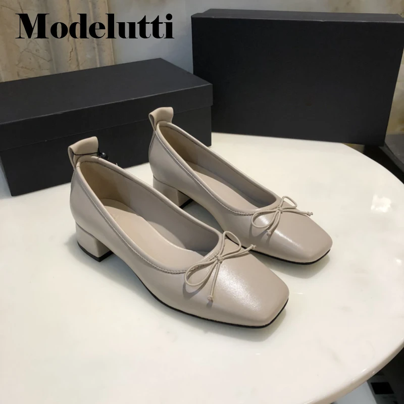 Modelutti 2022 Yeni Bahar Sonbahar Moda Kadın Deri Yumuşak Düşük Topuklu Ayakkabılar Slip-On Tüm Maç Düz Renk Basit Rahat Kadın Görüntü 2