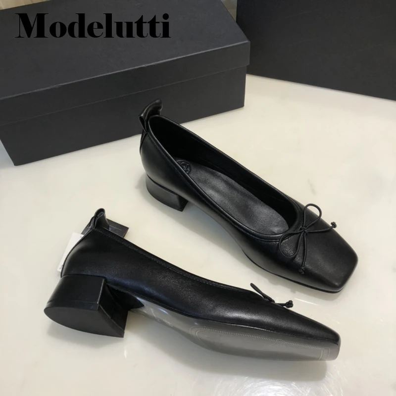 Modelutti 2022 Yeni Bahar Sonbahar Moda Kadın Deri Yumuşak Düşük Topuklu Ayakkabılar Slip-On Tüm Maç Düz Renk Basit Rahat Kadın Görüntü 5