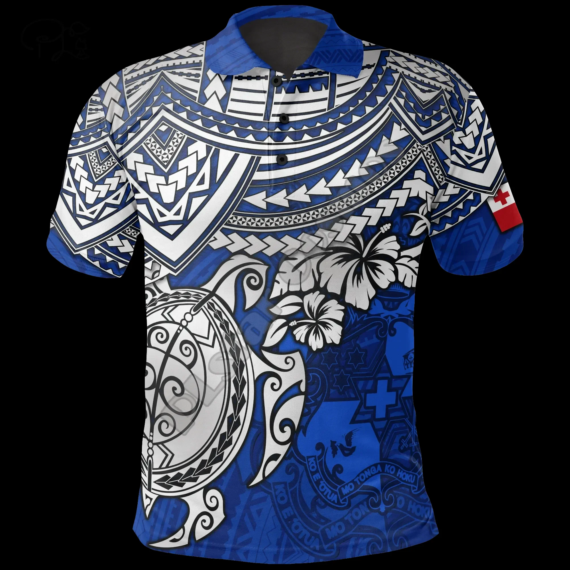 Polinezya Adası Tonga Dövme Ülke Bayrağı Tribal Kültür Retro 3DPrint Erkek / Kadın Yaz Rahat polo gömlekler Kısa Kollu A1 Görüntü 2