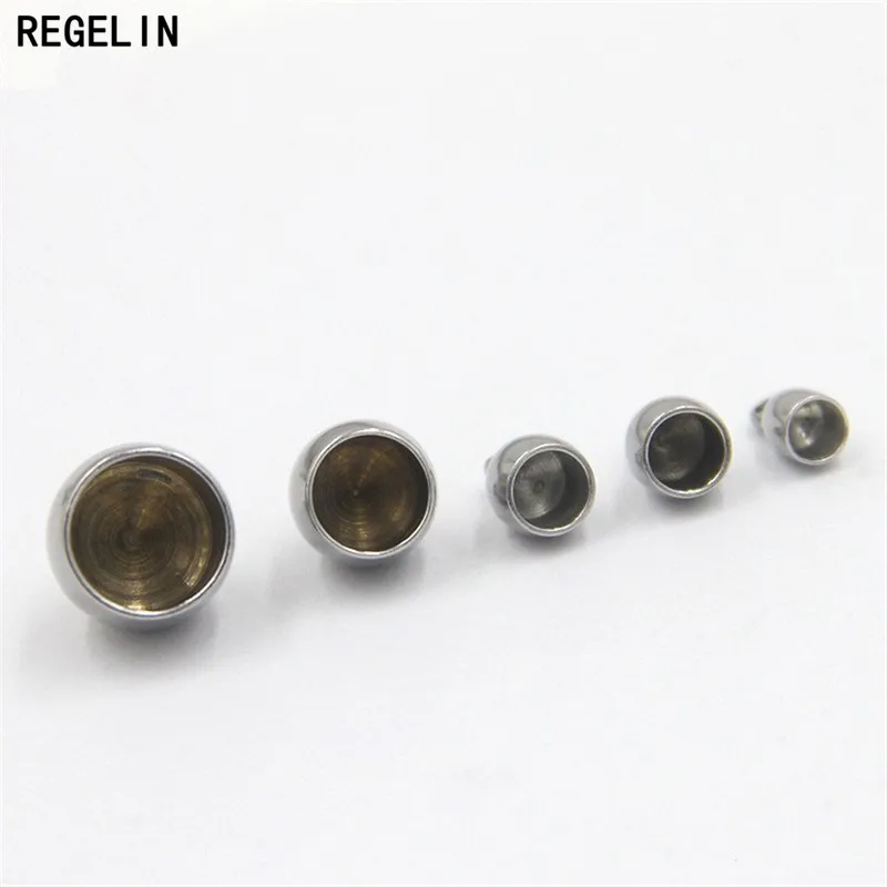 REGELIN 20 adet 3/4/5/6/8mm Paslanmaz Çelik Uç Kapakları Deri Kordon Sonu Klipsler Boncuk Yuvarlak Deri Kordon Konektörü DIY Takı Görüntü 2