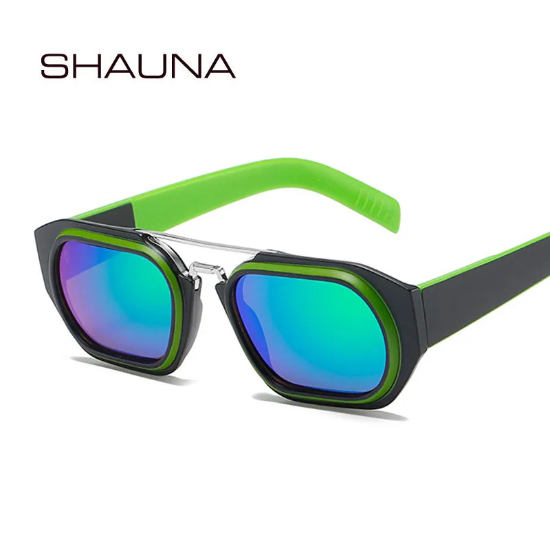 SHAUNA Retro Çift Köprüler Kare Kadın Güneş Gözlüğü Moda Marka Tasarımcısı Degrade Ayna Gözlük Shades UV400 Erkekler güneş gözlüğü Görüntü 0