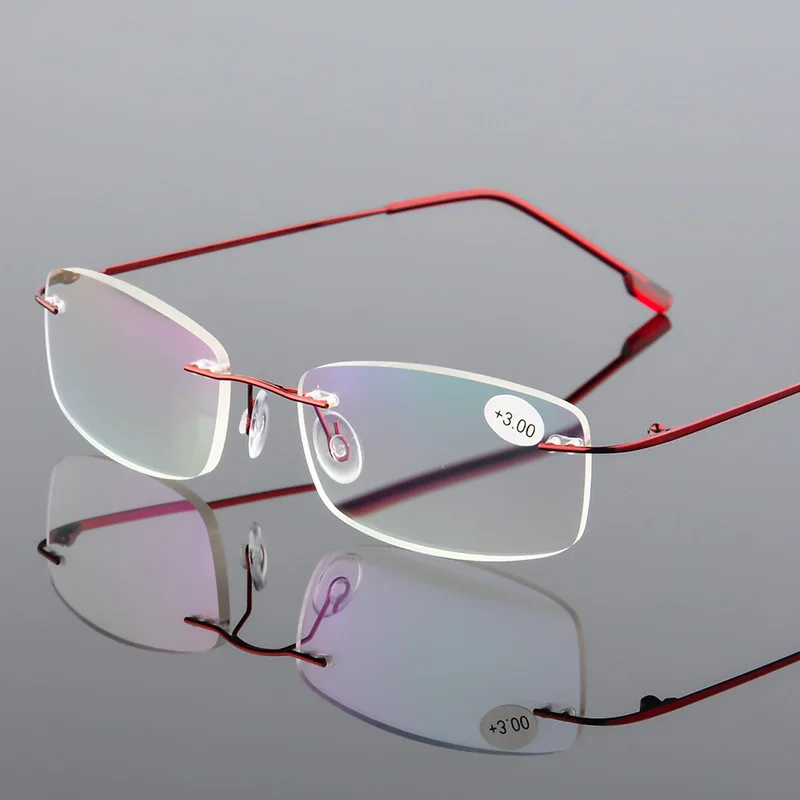 Superelastic Katlanabilir okuma gözlüğü Yaşlı Çerçevesiz Ultra hafif Bellek Alaşım Çerçevesiz Gözlük Dikdörtgen Gözlük Görüntü 5