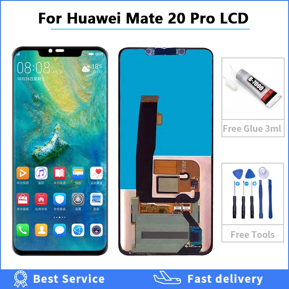 Süper AMOLED Ekran İçin Huawei Mate 20 Pro LCD ekran dokunmatik ekranlı sayısallaştırıcı grup Onarım İle parmak izi 6.39 
