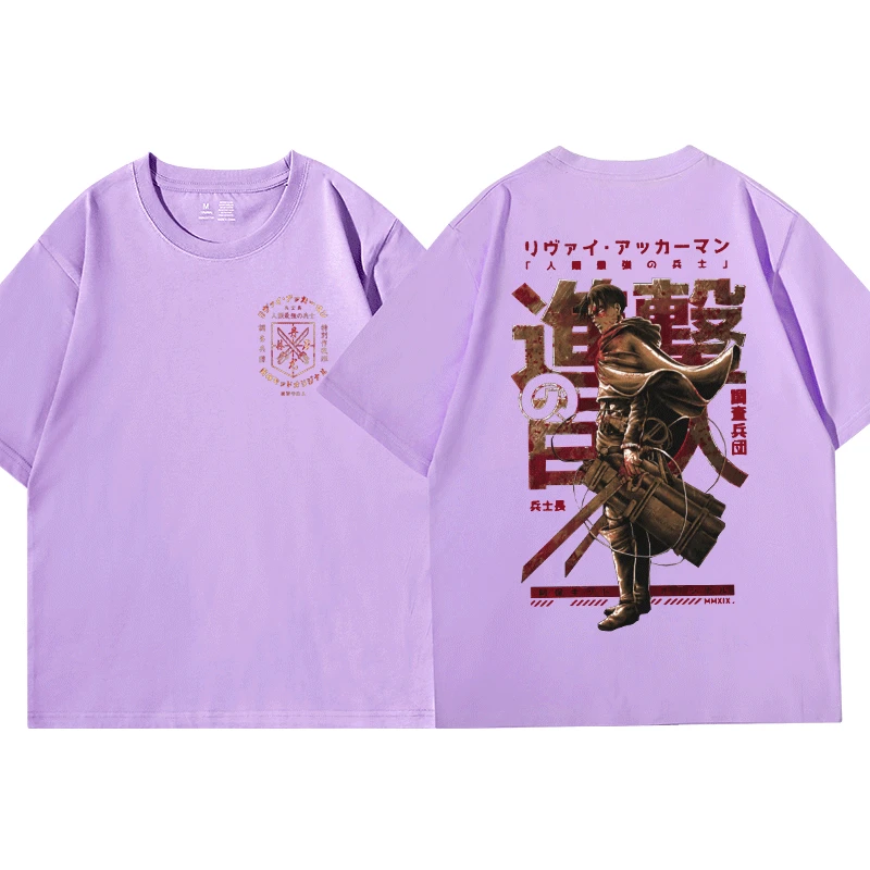 Titan hakkında Anime Saldırı Kısa Kollu Tees Levi Ackerman büyük Boy tişört Manga AOT Streetwear Unisex T Gömlek Erkek Kadın Tişörtleri Görüntü 2