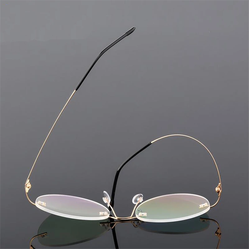 Titanyum Alaşımlı Çerçevesiz Yuvarlak Miyopi Gözlük Bitmiş Kadın Erkek Ultra hafif Çerçevesiz Reçete Gözlük 0 -0.5 -0.75 To -6.0 Görüntü 1