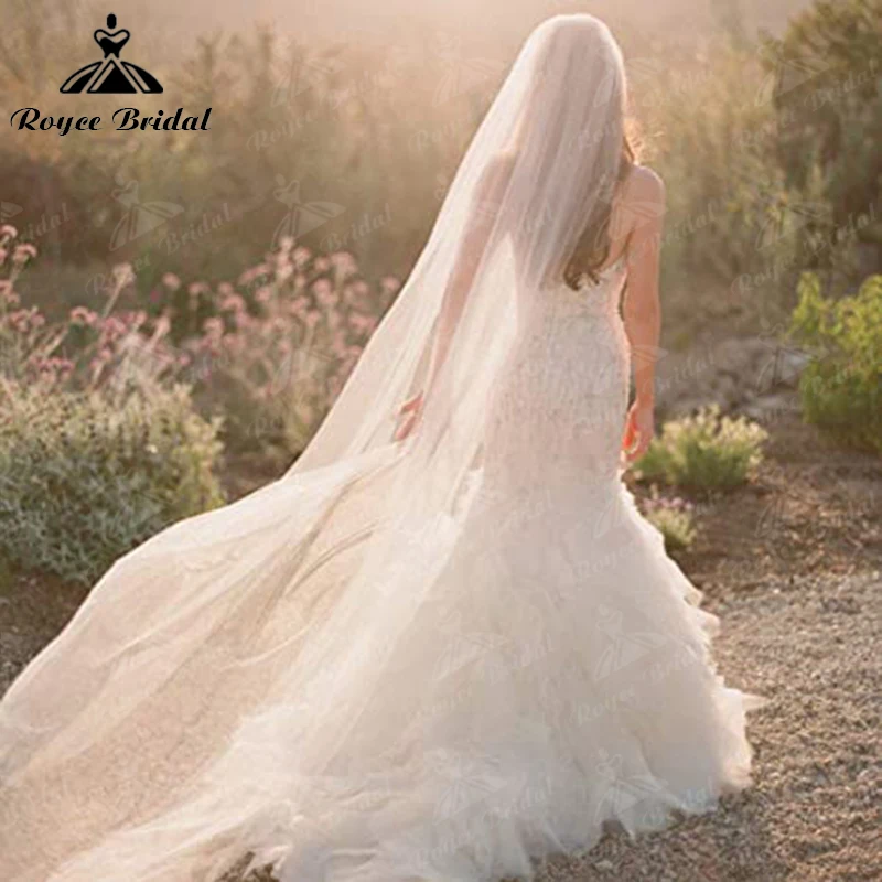 Uzun Tül Düğün Veils Bir Katman Tarak İle Beyaz Fildişi Gelin Peçe Gelin Düğün Aksesuarları için Görüntü 3