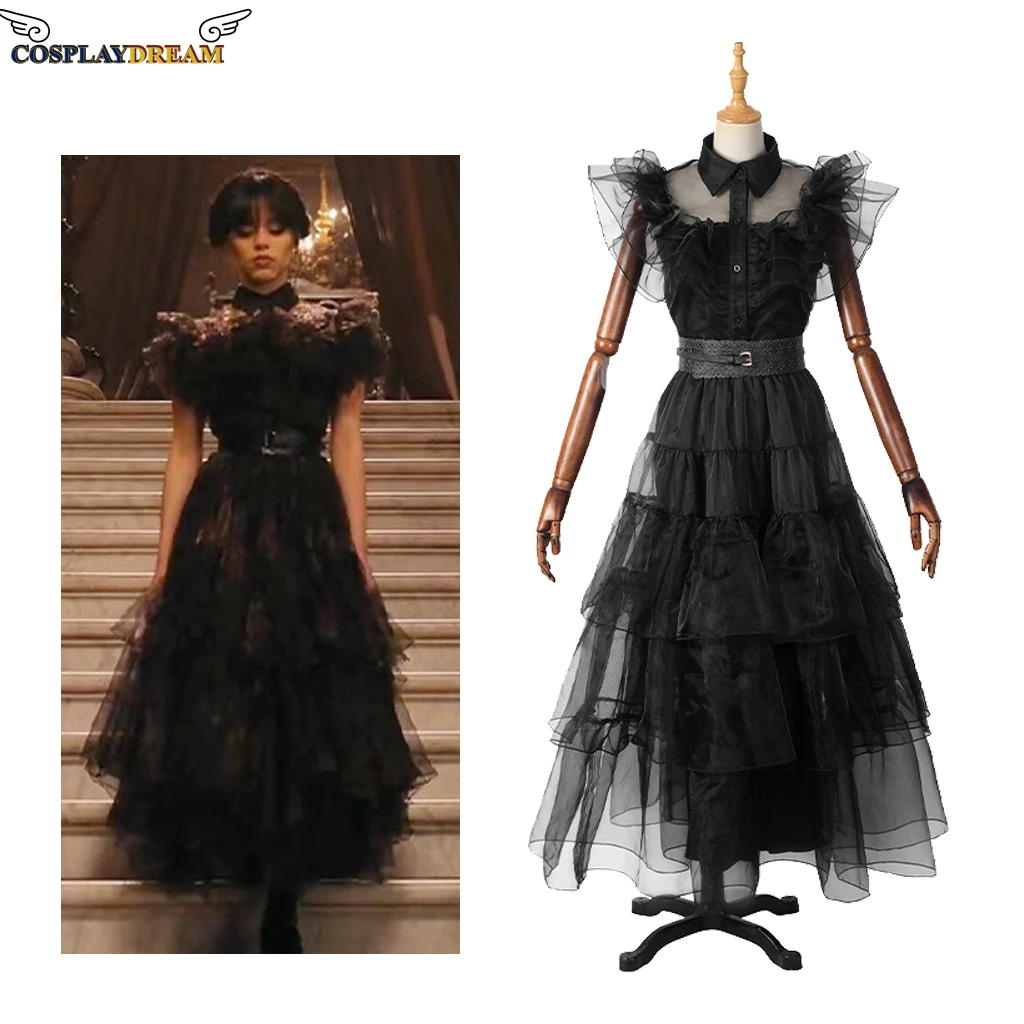 Çarşamba ikonik dans Elbise Çarşamba cosplay kostüm Addams siyah balo Görüntü 0