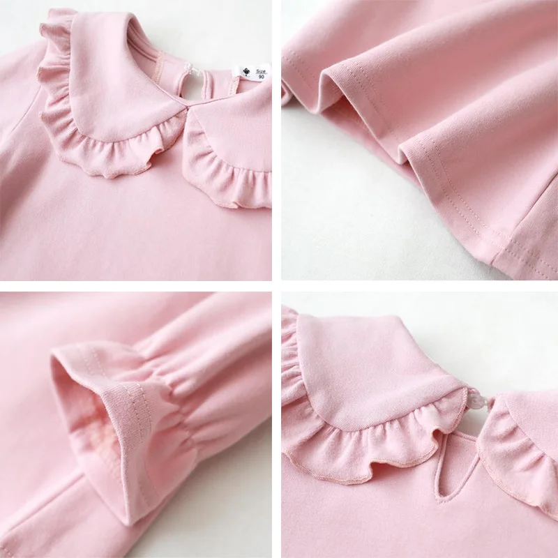 Çocuk T - shirt Kız Elbise Prenses Uzun Kollu Bebek Gömlek Dantel Bebek Yaka Çocuk Giyim Moda 2021 İlkbahar Sonbahar Görüntü 3