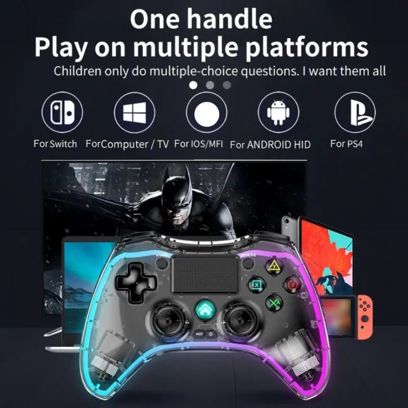 Şeffaf kristal Bluetooth Gamepad kablosuz kolu renkli ışık oyun denetleyicisi için anahtarı / PS4 / Android HID / IOS / bilgisayar Görüntü 1
