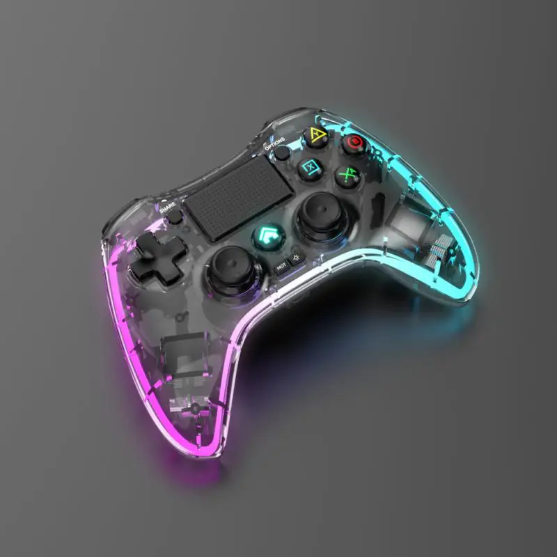 Şeffaf kristal Bluetooth Gamepad kablosuz kolu renkli ışık oyun denetleyicisi için anahtarı / PS4 / Android HID / IOS / bilgisayar Görüntü 4